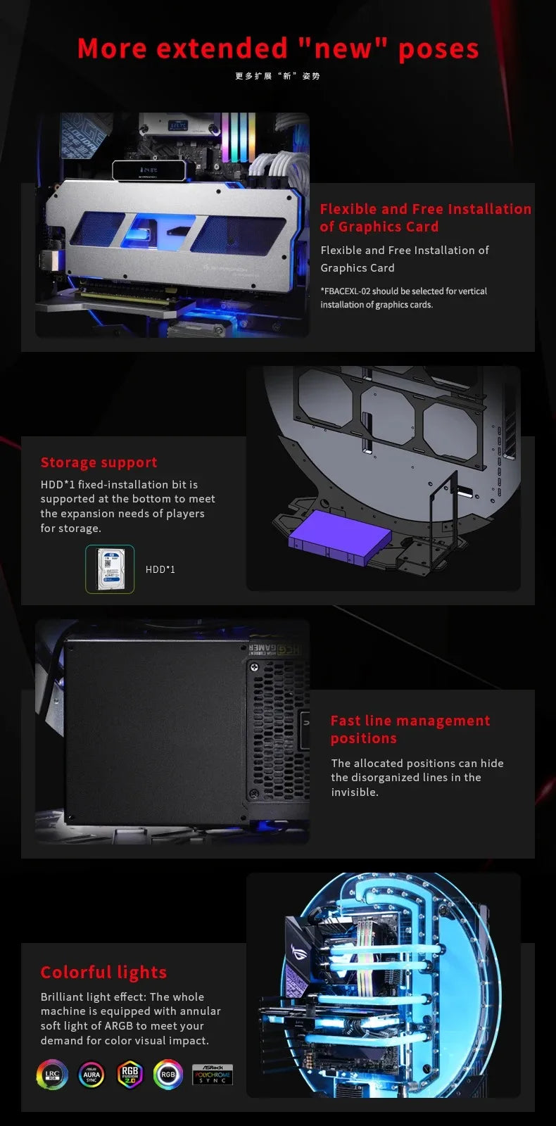 Barrowch STAR1 Series Circular Water Cooling Case, Limited Edition Gamer DIY House,PC Computer Open Chassis FBCES-PA.