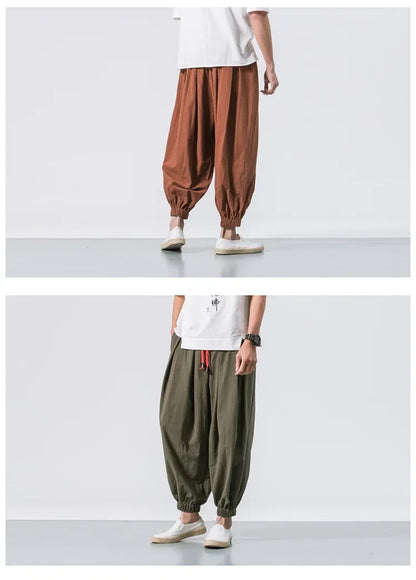 New Trendy Men Harem Pants Loose Oversized Style Cotton and Linen High Quality Jogger Sweatpants Casual Male Trousers.