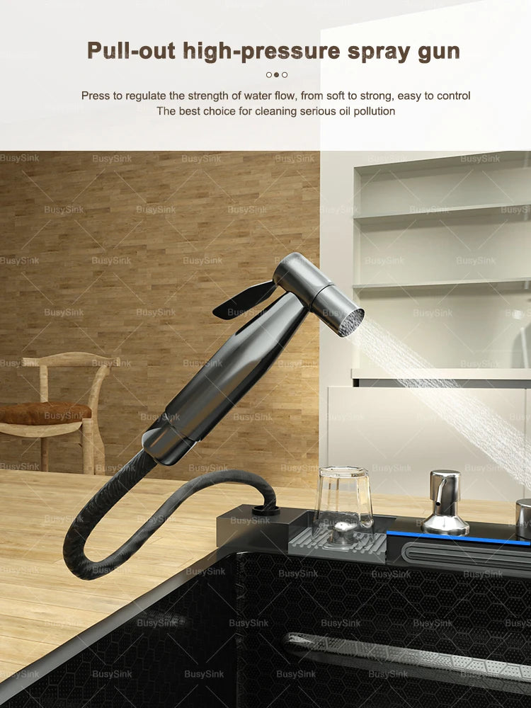 100x50cm Waterfall Kitchen Sink Stainless Steel Extra Large Single Bowl Digital Display Multifunctional Dishwashing Sinks