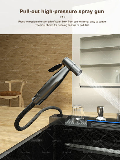 Extra Large Single Bowl Stainless Steel Waterfall Kitchen Sink Digital Display Multifunctional Household Vegetable Washing Sink