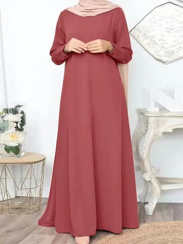 Solid Loose Abaya For Women Casual Elegant Long Sleeve Long Dress Simple Muslim Dress Women Modest Islamic Clothing EID Ramadan.