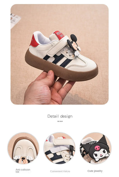 Disney Children's Casual Shoes Cute Minnie Girls Sneakers Fashion Mickey Boys Sport Shoes Anti-slip Soft Sole Kids Board Shoes.
