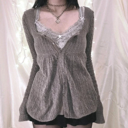 2000er Jahre Vintage Langarm Babydoll Strickpullover Tops Cottage Milkmaid Pullover Ästhetische Grunge Y2k Strickwaren T-Shirts Damen