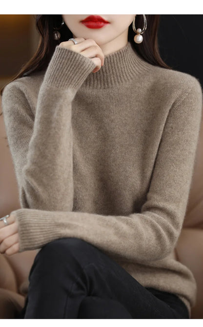 Herbst Winter Frauen Pullover Koreanische Mode Warme Bodenbildung Shirts Halb Hohe Kragen Grundlegende Strickwaren Solide Langarm Pullover