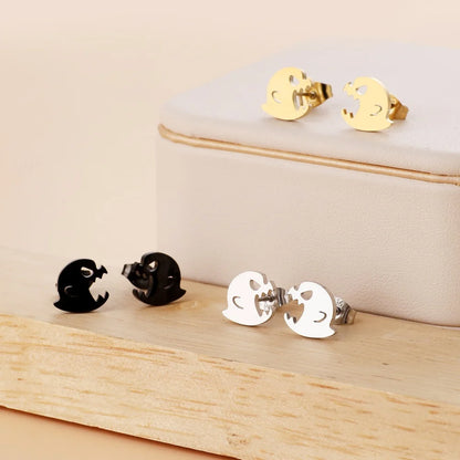 Stainless Steel Halloween Ghost Cat Stud Earrings For Women Girls Gold Color Waterproof Fashion Ear Party Jewelry Gift Wholesale.