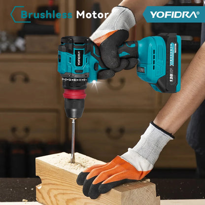 YOFIDRA 2-in-1 bürstenloser Elektroschrauber Handheld Sechskantbohrer Schraubendreher Home Power Tool Set für Makita Akku Pin