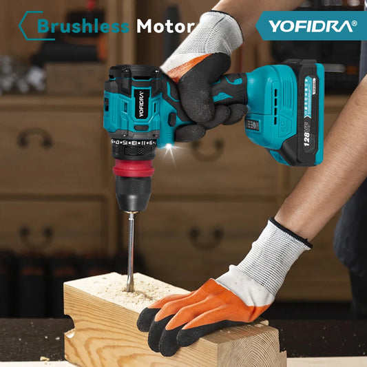 YOFIDRA 2-in-1 bürstenloser Elektroschrauber Handheld Sechskantbohrer Schraubendreher Home Power Tool Set für Makita Akku Pin