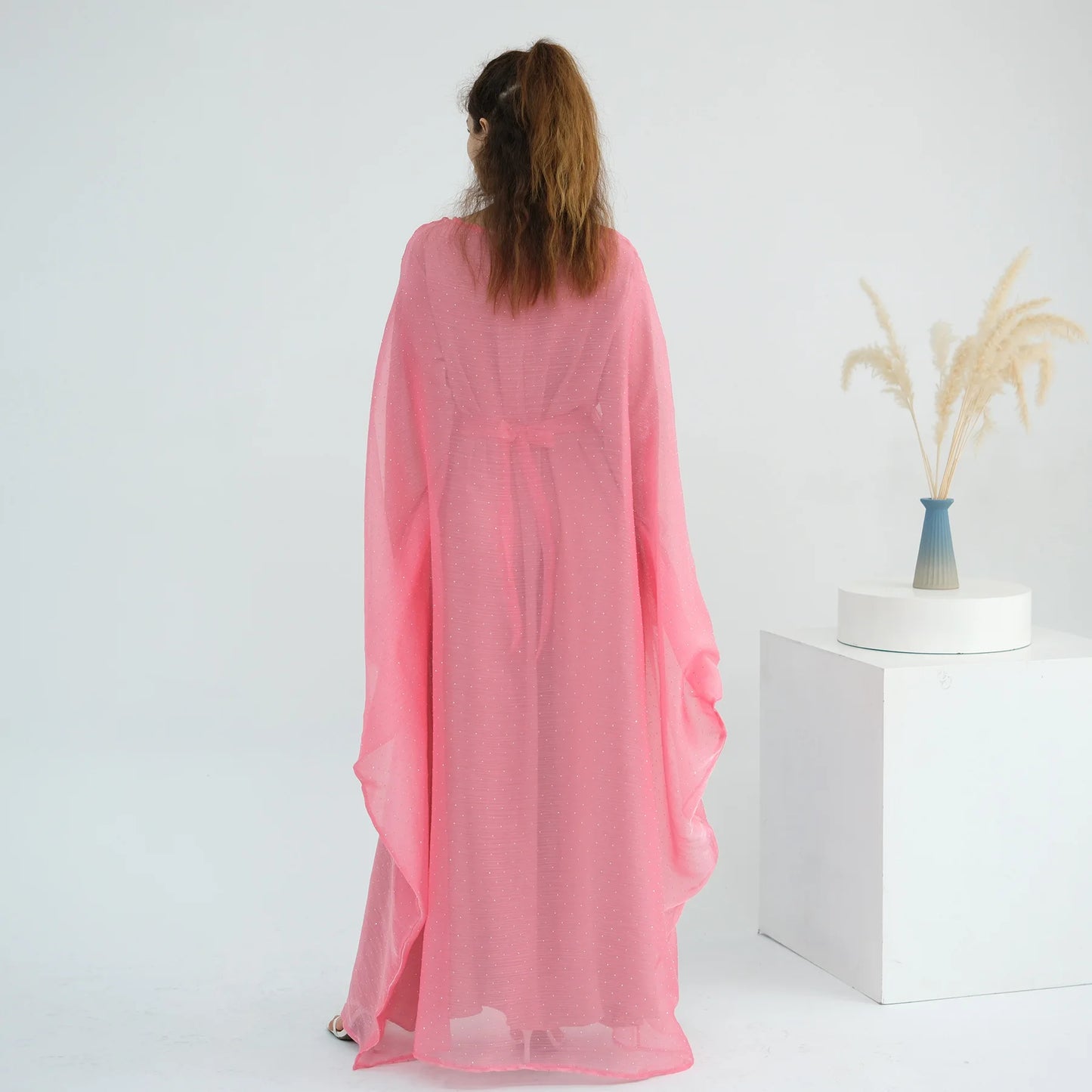 Eid 2 Piece Muslim Woman Set Diamonds Butterfly Abaya with Matching Inner Dress Dubai Luxury Kebaya Caftan Marocain Islam Outfit