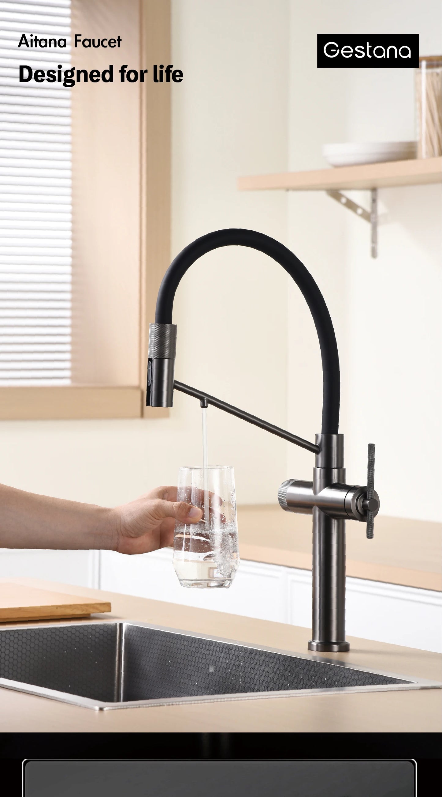 Modern chrome brass pull-out hot and cold water single hole kitchen faucet luxury 2 function drinking water mode sink faucet