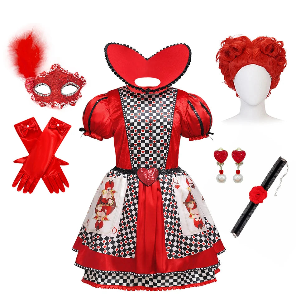 Kind Königin Der Herzen Rolle Spielen Prinzessin Kleid Alice Poker Cosplay Kostüm Mädchen Halloween Bühne Leistung Geburtstag Party Kleidung.