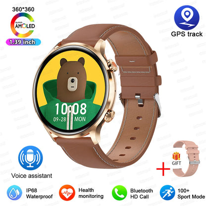 2025 New Smartwatch Women AMOLED HD Screen Always On Display Bluetooth Call IP68 Waterproof GPS Smart Men Watch For Android ios