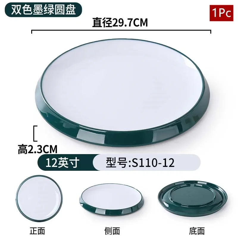 1Pc Commercial Melamine Tableware Household Plastic Dinner Plates Round Barbecue Salad Dishes Plate Kitchen Accessories