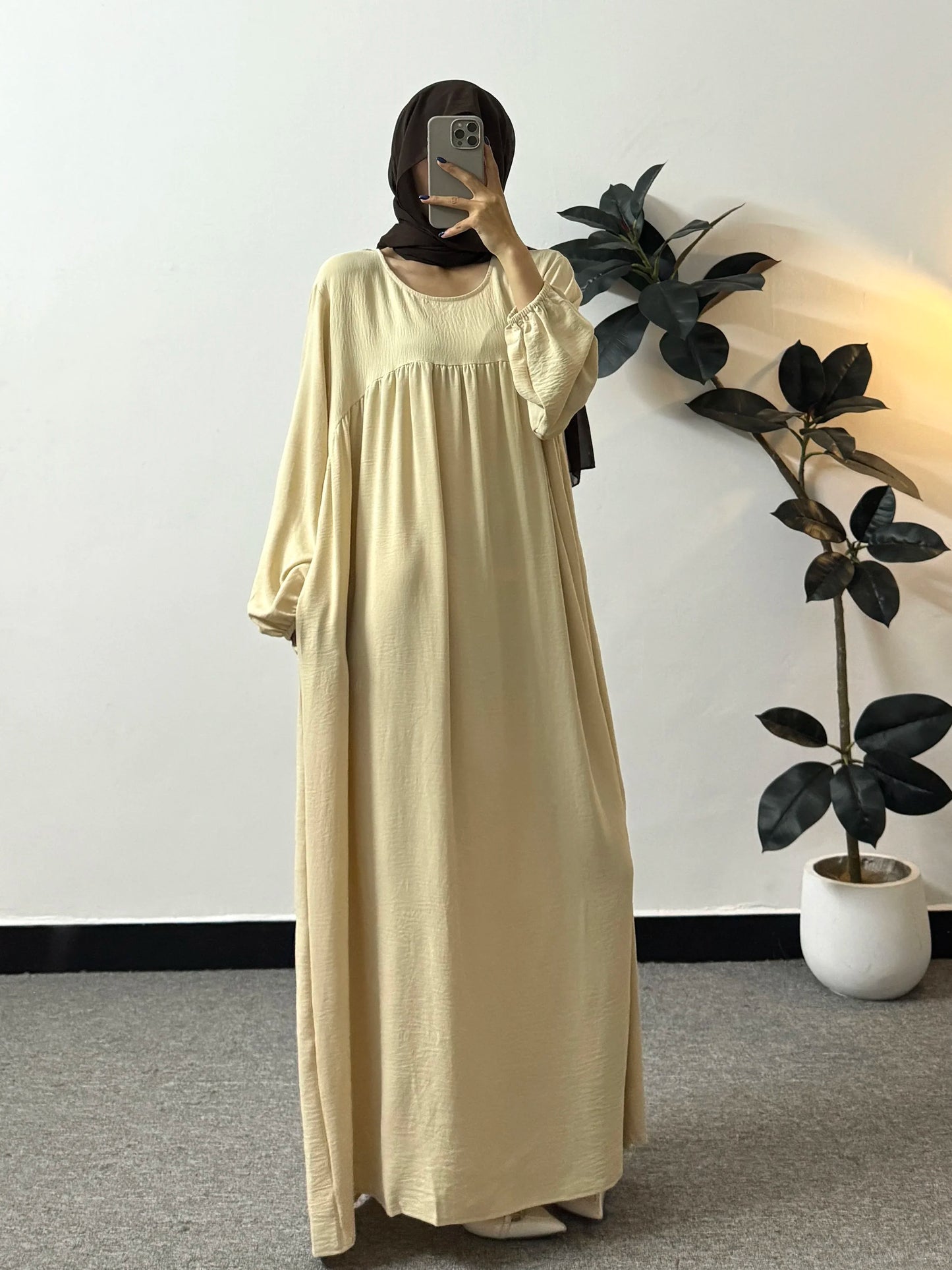 Full Sleeve Loose Maxi Prayer Dress Muslim Modest Dresses Jilbabs Casual Solid Pockets Robe Long Ramadan Dress Women Abayas.