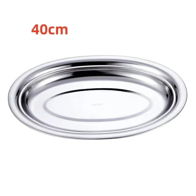 1Pcs 304 Stainless Steel Plate Oval Fish Dish Dinner Dessert Food Sushi Snack Steaming Fruit Dish Household Restaurant Tableware.