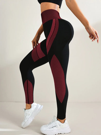 Seamless Breathable High Waisted Contrasting Yoga Pants Women Tight Fitting Hip Lifting Black Long Striped Sports Yoga Leggings