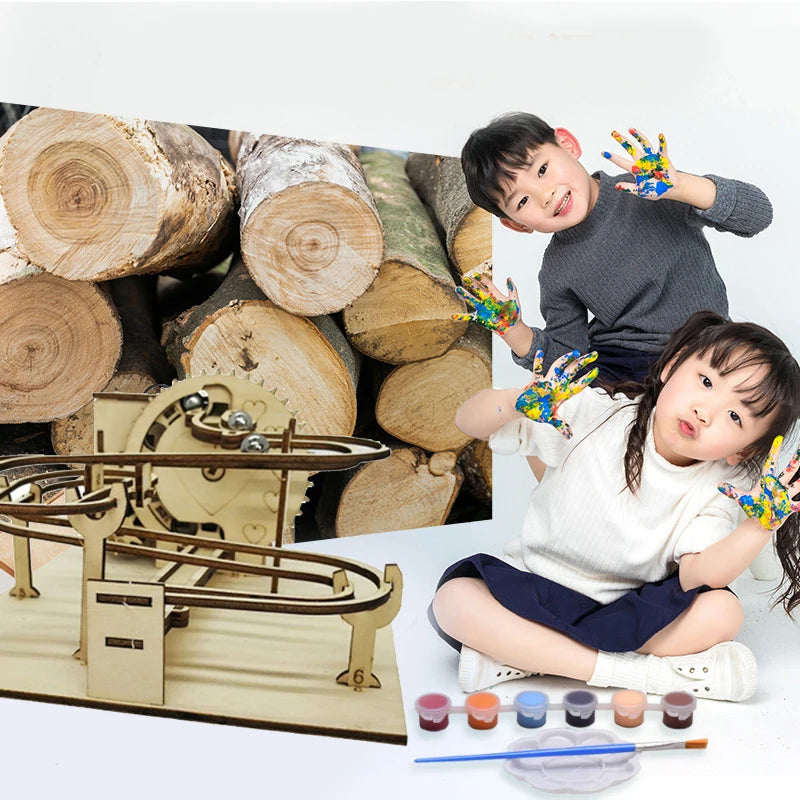 3d Wooden Puzzle Marble Runs Mechanical Puzzles Self Assembly Toy STEAM Educational Toys Model Building Kits for Kids Adult Gift.