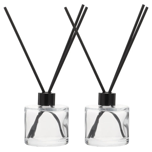 1 Set 50ml Square Glass Aromatherapy Bottles 18mm Refillable Diffuser Containers Clear Essential Oil Volatile Sticks 16cm Black.