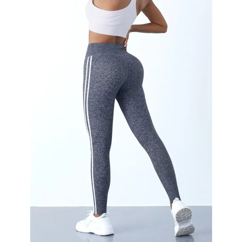 Yoga-Leggings für Damen, gestreift, schlank, Sporthose, hohe Taille, Hüftheben, lässige Strumpfhosen, Workout, Laufen, dehnbare Gym-Leggings.