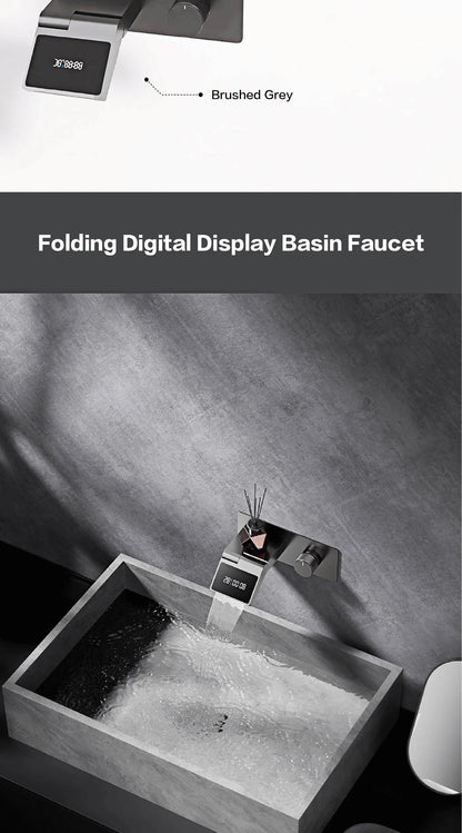 Luxury gun gray brass wall mounted bathroom faucet with LED digital display Single handle hot & cold water embedded bathroom Tap