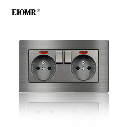 EIOMR Frankreich Standard-Steckdose, graue Aluminiumlegierung, Lichtschalter, RJ45, Fernseher, 220 V, 16 A, Wandsteckdosen für Haushaltsgeräte