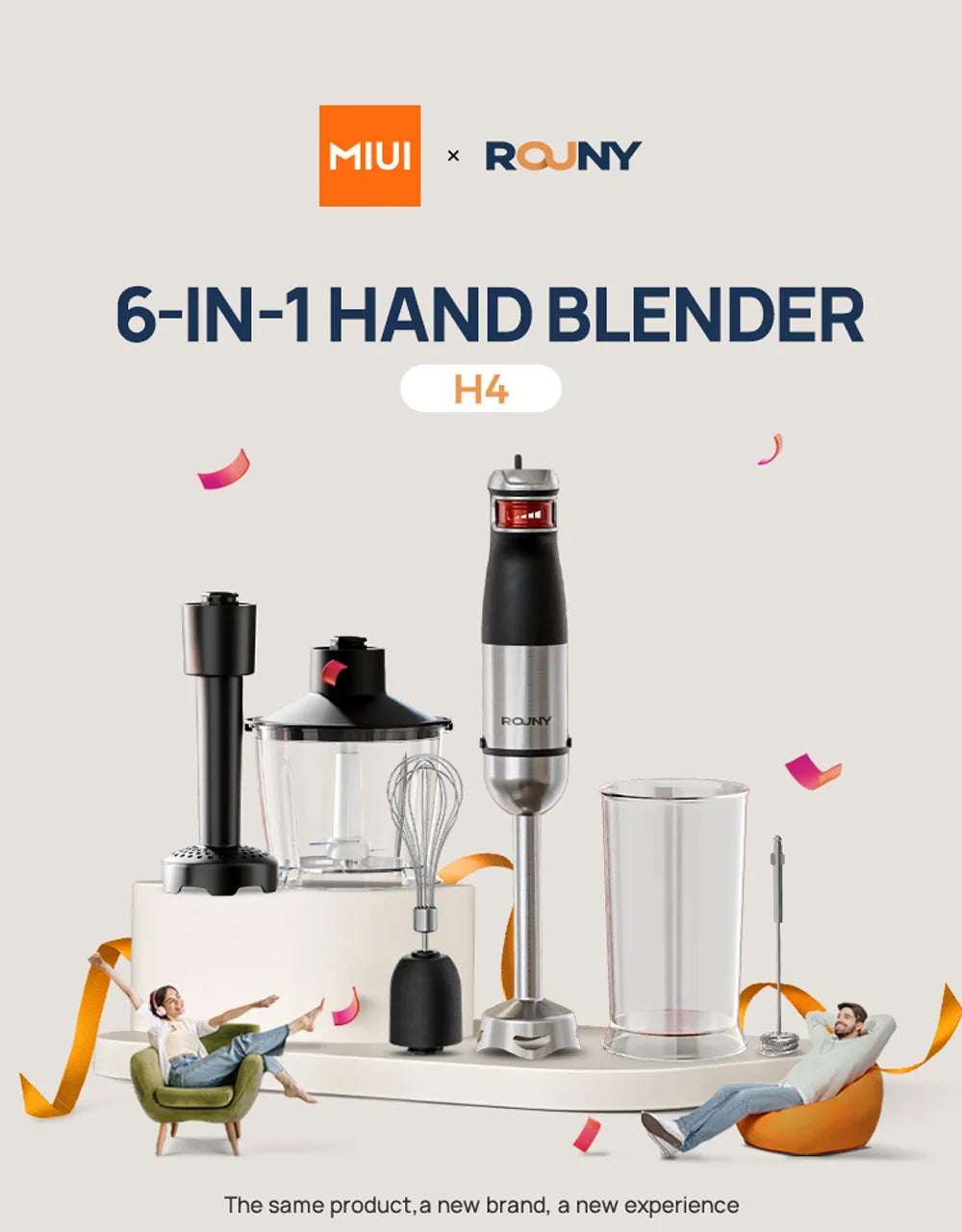 Electric Hand Held Stick Blender 6-in-1 Multi-Purpose Immersion Hand Blender,Stainless Steel Blades,Home & Kitchen,MAX 1500W.