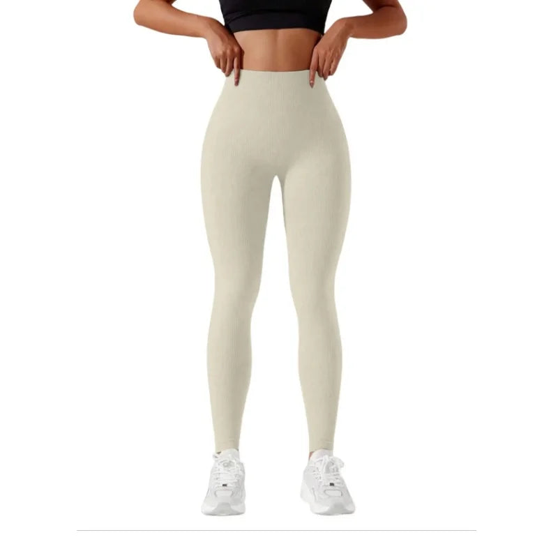 Women's High-Waisted Seamless Leggings, Quick-Dry Breathable Fabric, Four-Way Stretch Sporty Style for Yoga Cycling Running.