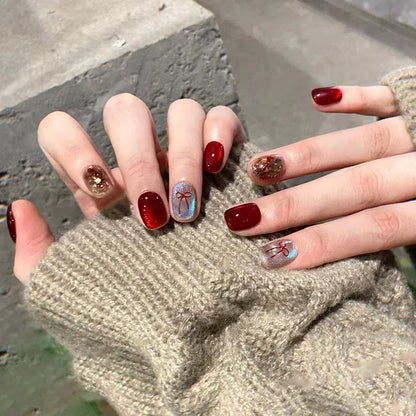 24Pcs Short False Nails with Shimmery Powder Ballet Nail Art Full Cover French Sheer Wearable Nail Manicure Tips for Girls Daily