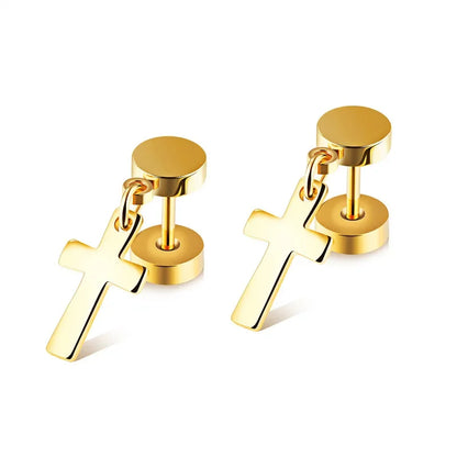 New 2PCS Men's Knights Simple Cross Stud Earrings Templar Knight Ear Studs Stainless Steel Crucifix Male Jewelry Gifts.