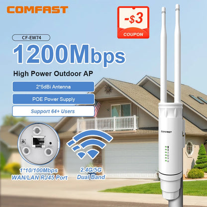 Comfast AC1200 Outdoor Wifi signal Extender AP Router 2.4/5Ghz Dual Dand Long Range 1200mpbs Wireless Wifi repeater waterproof.