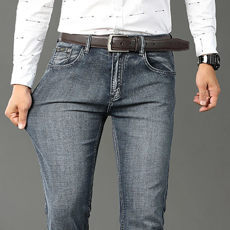 Male  All-match Brand Trousers Four Season Men's High Quality Jeans  Business Casual High Waist Denim Pants Simplicity Cool.