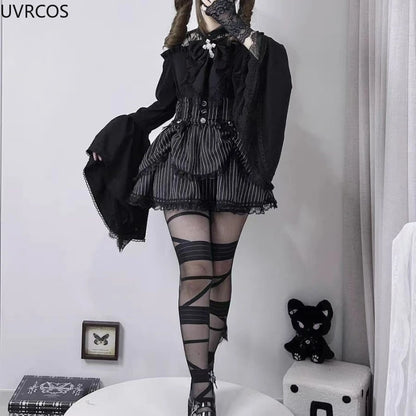 Gothic Y2k Lolita Style Shirts Women Kawaii Ruffled Collar Flare Long Sleeves Blouse Female Japanese Victorian Vintage Slim Tops.