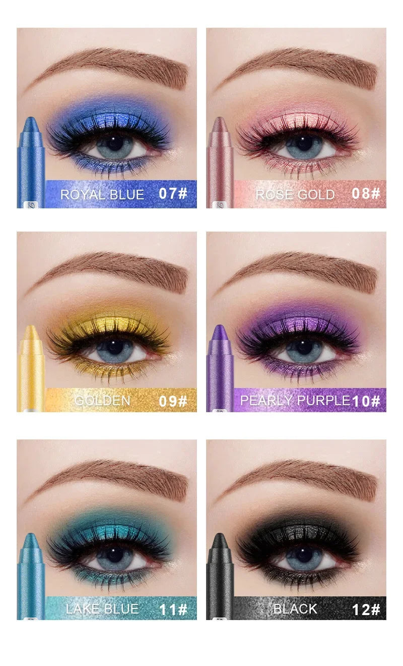12Colors Glitter Eyeshadow Pen Long Lasting Matte Eye Shadow Palette Shiny Highlighter Silver Purple Eyeliner Pencil Cosmetics.