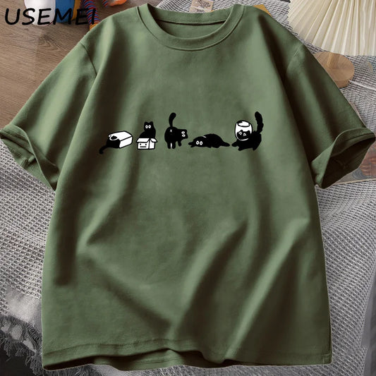 Five Mood Cats T-Shirts Oversized Cat Mom Tee Funny Cotton Short Sleeve Cat Lovers T Shirt Men Women Casual O Neck Summer Tops.