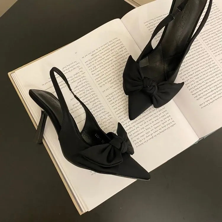 Women Shoes 2024 Spring New Butterfly Knot Women Slingbacks Heels Shoes Sexy Dress Thin Heel Pointed Toe Ladies High Heels Women.