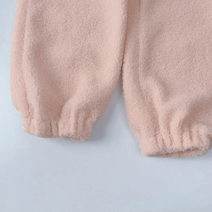 Bear Leader Girls' Set 2023 New Children's Autumn New Lamb Fleece Standing Collar Pullover Top+Pants Two Piece Kids' Fashion Set.