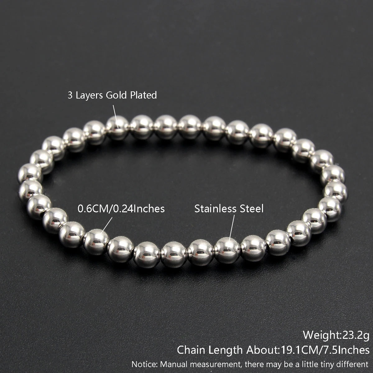 MHS.SUN Trend Stretch Stainless Steel Bracelets Gold Sliver Color 2MM 5MM 8MM Stacked Ball Beaded Bracelet For Women Men Jewelry
