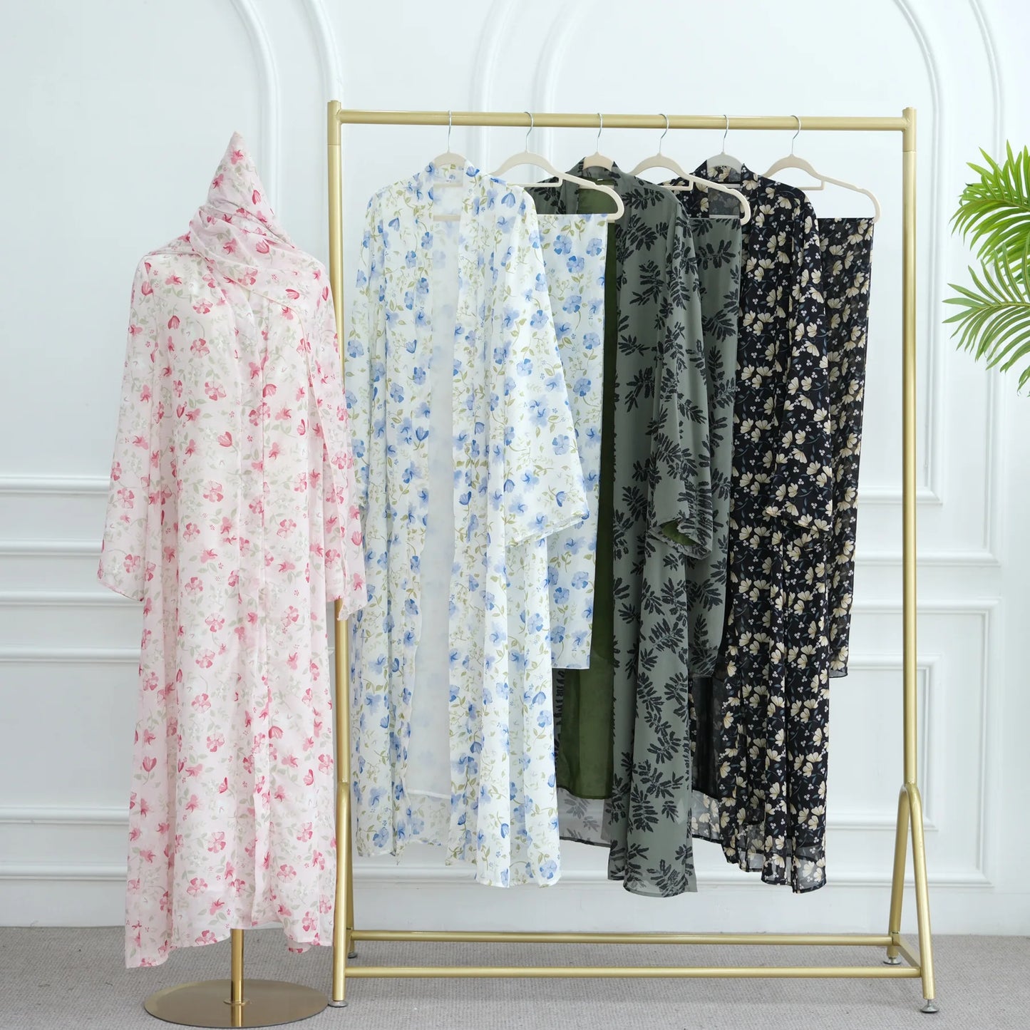 Muslim Abaya Set Luxury EID Islamic Kimono Muslim Women Dress Floral Printed Chiffon Modest Gorgeous Dubai Abaya Dress Suit