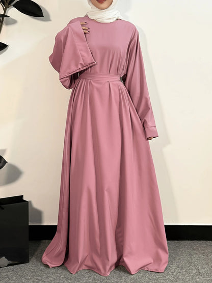 Muslim Abayas Women Kaftans Prayer Dress With Belt Full Sleeve Islamic Clothing Women Jilbabs Dubai Robe Ramadan Dresses.