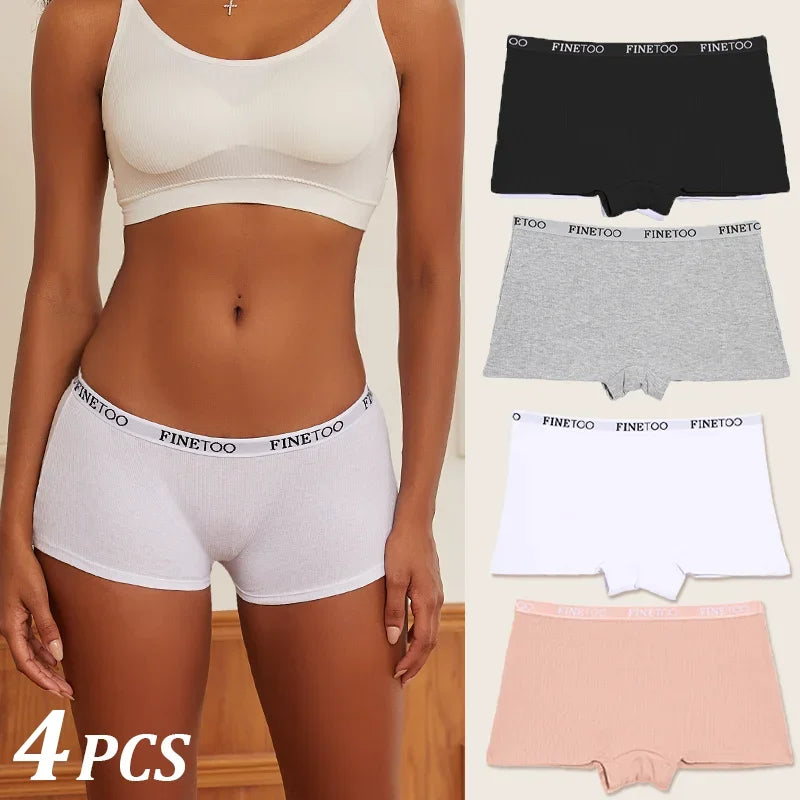 4Pcs Women Cotton Boxers Underwear Seamless Ice Silk Shorts Solid Color Ladies Soft Boyshorts Plus Size Cotton Boxers M/L/XL.