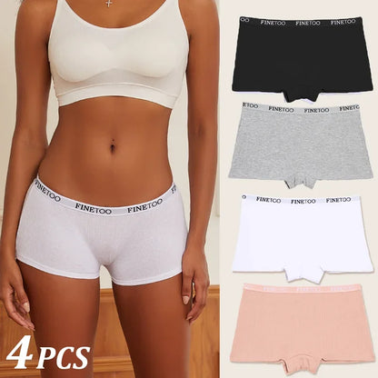 4Pcs Women Cotton Boxers Underwear Seamless Ice Silk Shorts Solid Color Ladies Soft Boyshorts Plus Size Cotton Boxers M/L/XL.