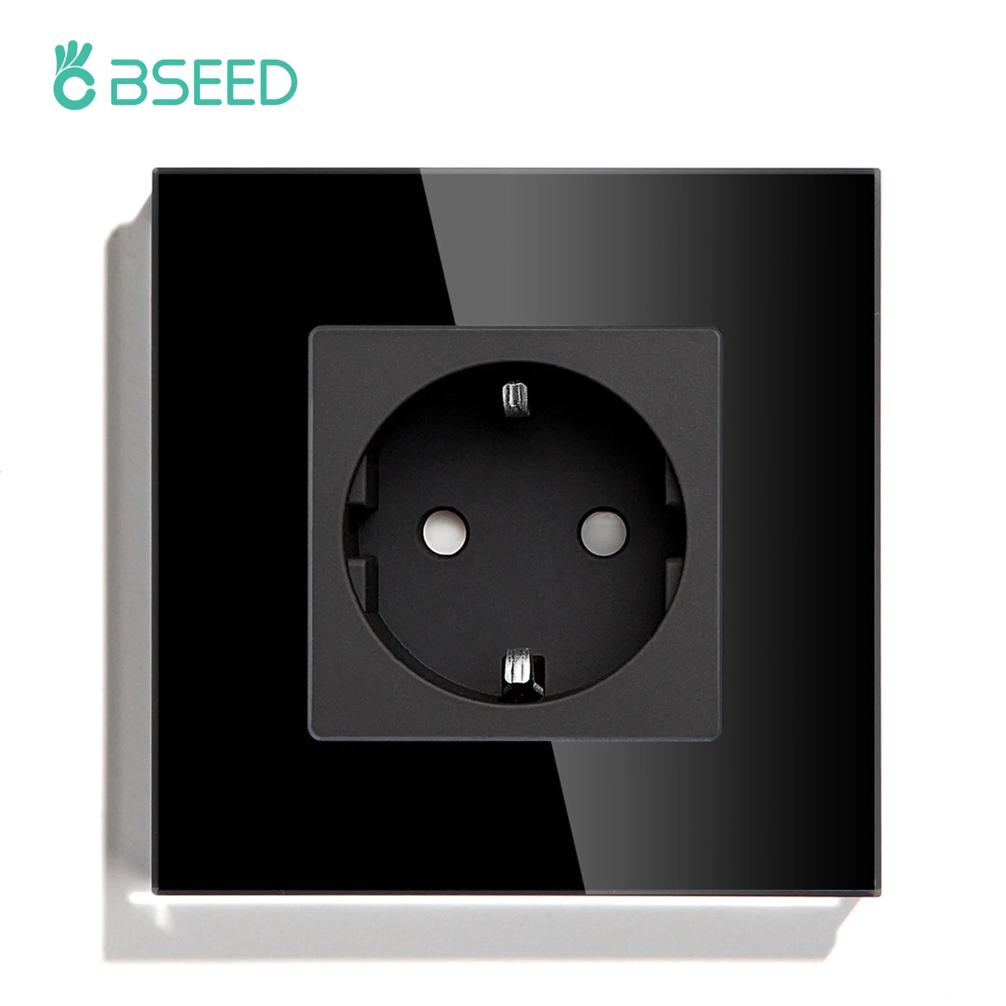 BSEED Touch-Lichtschalter mit EU-USB-Steckdosen, schwarze Wand-LED-Schalter, 1/2/3 Gang, 1-Wege-Kristall, dunkelblaue Hintergrundbeleuchtung, Wandschalter
