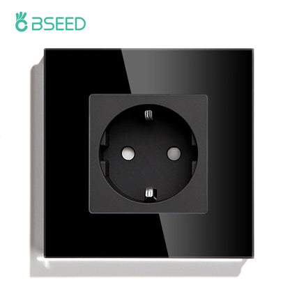 BSEED Touch-Lichtschalter mit EU-USB-Steckdosen, schwarze Wand-LED-Schalter, 1/2/3 Gang, 1-Wege-Kristall, dunkelblaue Hintergrundbeleuchtung, Wandschalter