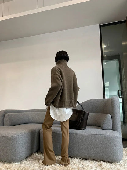 2023 Autumn and Winter New Thick  Sweater Women High Neck Pullover Sweater Warm Loose Knitted Base Sweater Jacket Tops