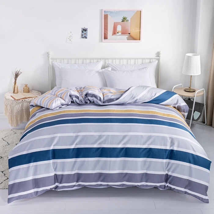 3PC 100% Cotton Duvet Cover Set Striped Printing 1PC Duvet Cover 2PC Pillowcase Cotton Soft Skin Friendly Bedding.