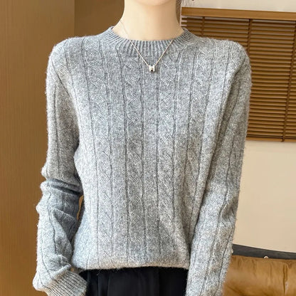 Frauen 100% Merino Wolle Verdickung Pullover Oansatz Gestrickte Twisted Pullover Herbst Winter Kaschmir Langarm Kleidung Basis Tops
