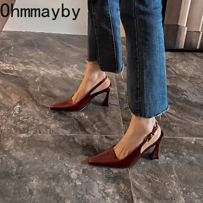 Luxury Designer Summer Women Sandals Fashion Pointed Toe Singbacks Shoes Ladies Elegant High Heel Stripper Sandalias.