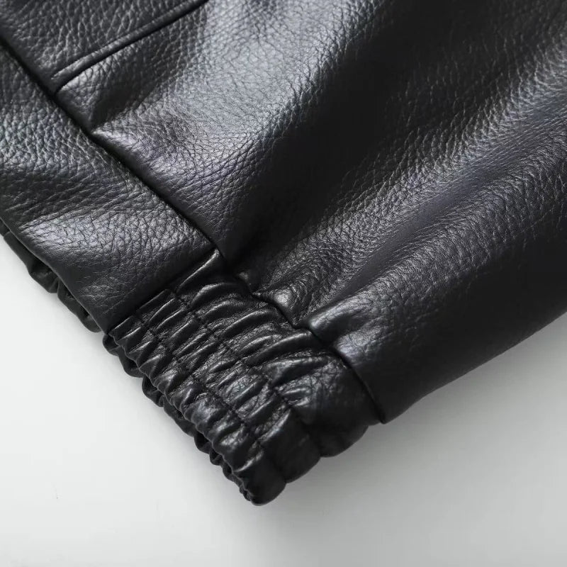 ETJ 2025 neue Damenmode, lockere Version der Stehkragen-Kunstlederjacke, Streetstyle, coole, hübsche Lederjacke