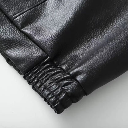 ETJ 2025 neue Damenmode, lockere Version der Stehkragen-Kunstlederjacke, Streetstyle, coole, hübsche Lederjacke