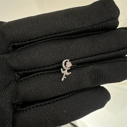 1PCS Cute Pink Zircon 316L Stainless Steel Ear Bone Nail New Fashion Y2K Punk Small Earring for Women Cochlea Jewelry Party Gift