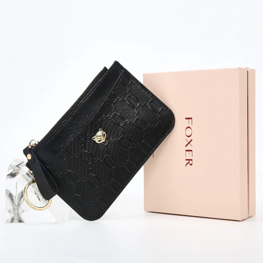 FOXER Split Leather Women's Card Holder Wallet Fashion Anti-theft Thin Wallet Mini Clutch Bag Ladies Short Coin Wallet Purse